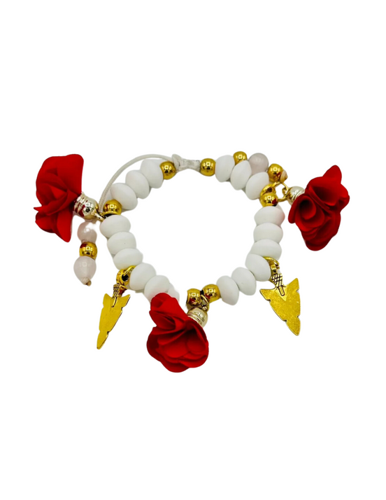 B Warrior Princess Bracelet (Rose & Arrowhead Charms) - 2 in 1 - Bracelet and Earring Set