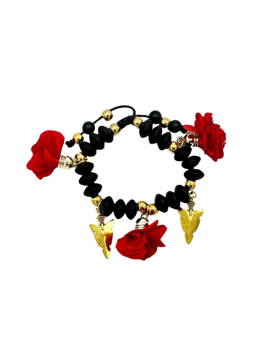 B Warrior Princess Bracelet (Rose & Arrowhead Charms) - 2 in 1 - Bracelet and Earring Set