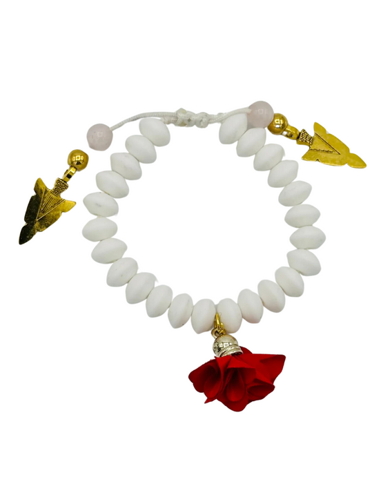 B Warrior Princess  Bracelet (Rose Charm with Arrowhead Tips) - 2 in 1 - Bracelet and Earring Set